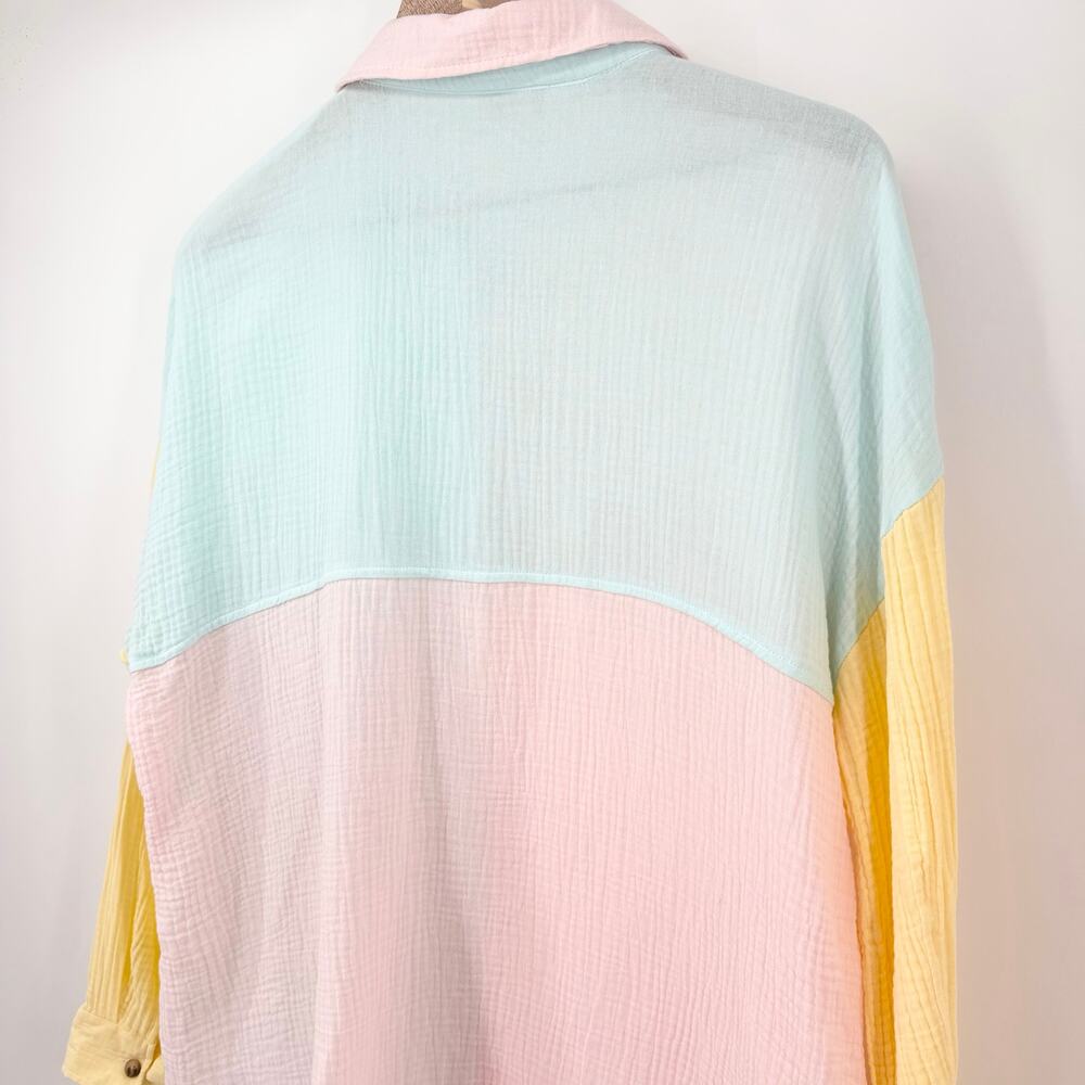 Simply Southern Pastel Colorblock Button Down Shirt 100% Cotton Size M/L Preppy - Picture 9 of 13